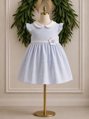 Marco & Lizzy Blue White Stripe Dress Flower 9 Months